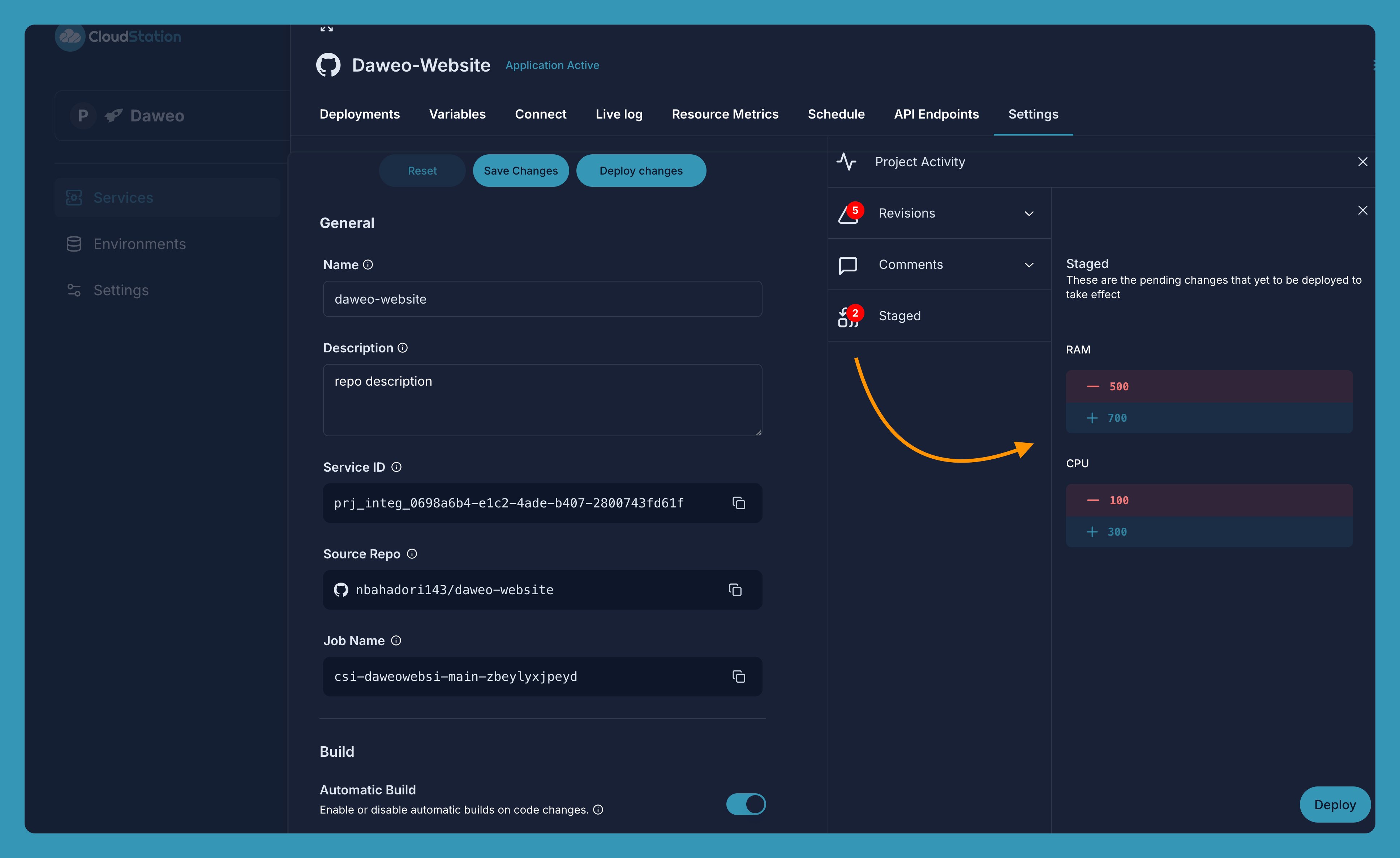 CloudStation Staged Changes