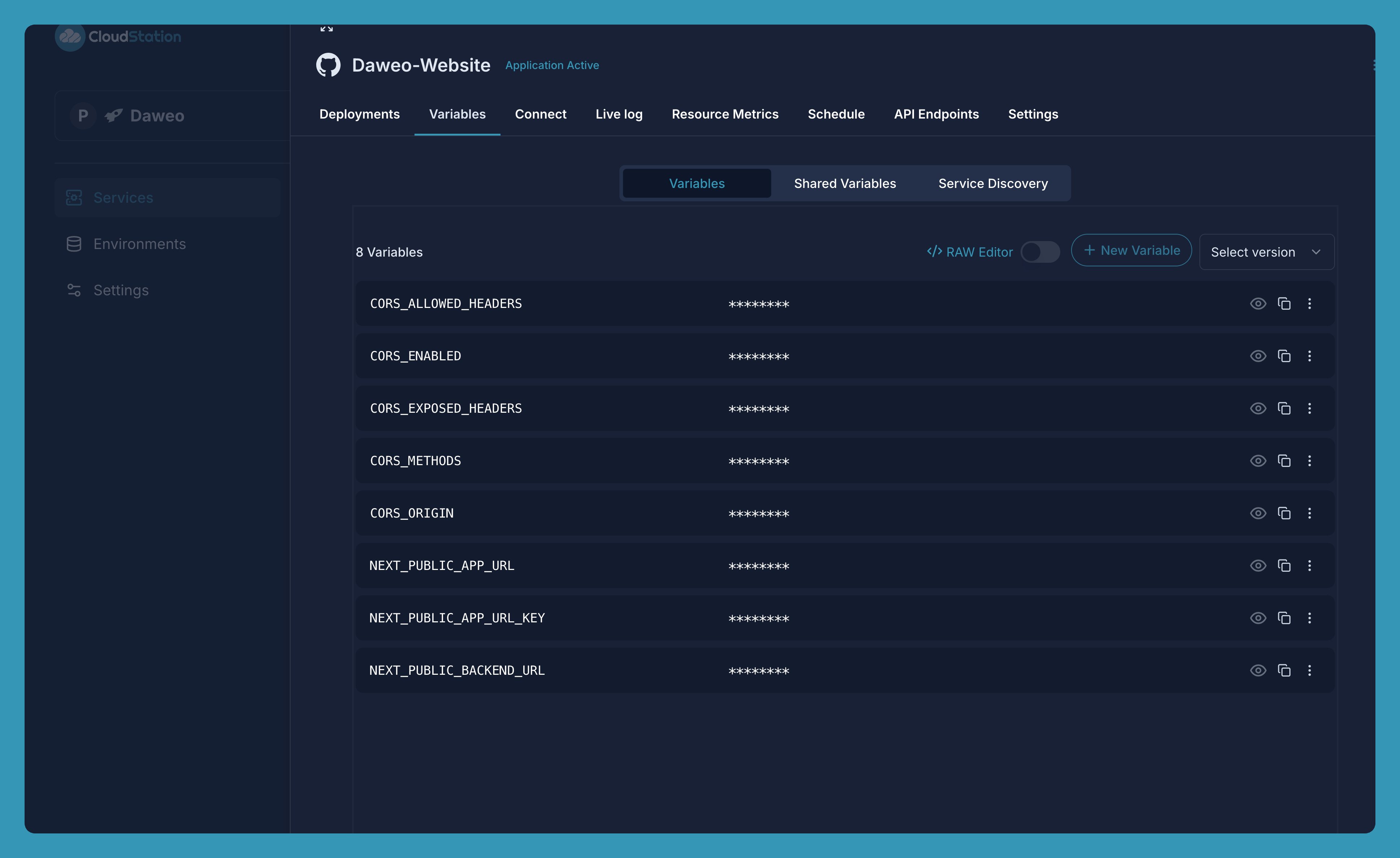 CloudStation Service Variables